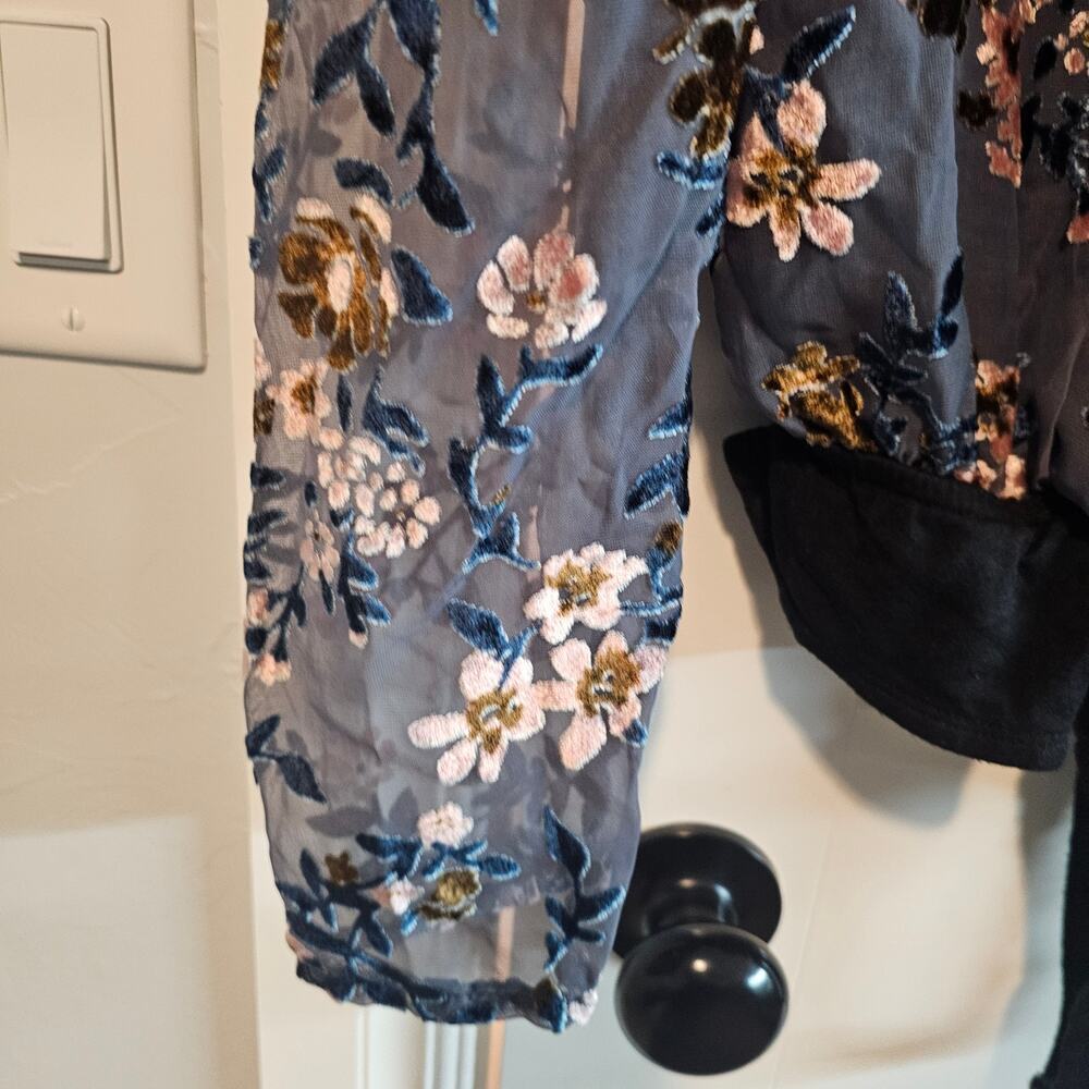Apricot Lane Crushed Velvet Bodysuit Womens XL Blue Floral Glam Whimsygoth Fairy - Picture 3 of 13